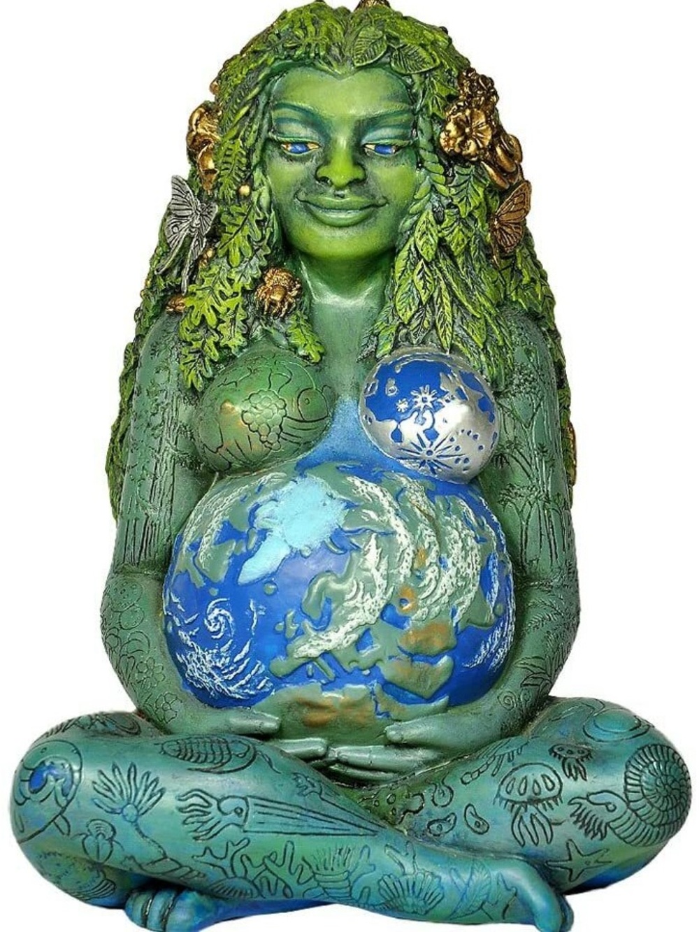 Millennial Gaia Mother Earth Goddess Statue woman gold animals